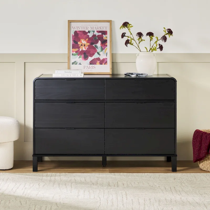 6-Drawer Solid Wood Dresser with Curved Top