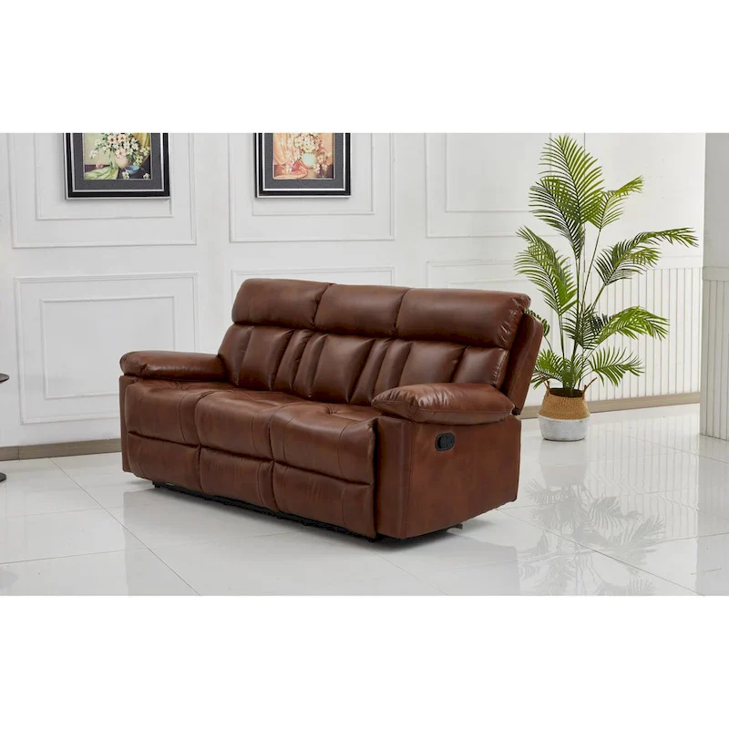 Betsy Furniture Bonded Leather Manual Rclining 3-seat Sofa Couch in Orange 8062