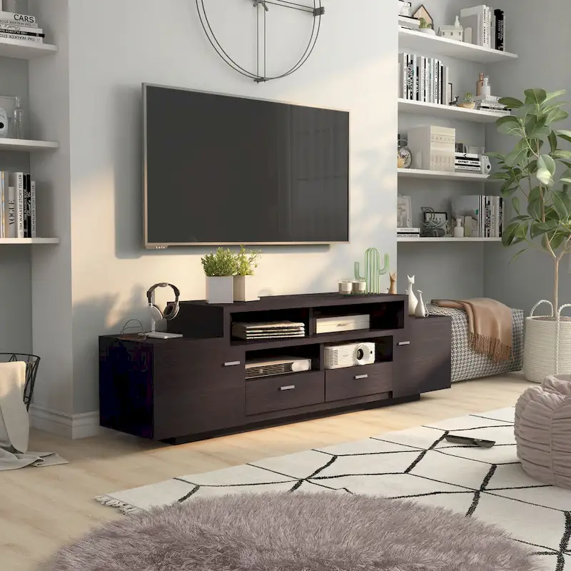 TV Console with 2 Drawers & 2 Cabinets, Fits 70" TVs, 60" or 72" Wide, Contemporary Style