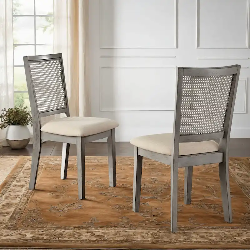 Ronda Beige Linen Rattan Back Dining Chairs (Set of 2)