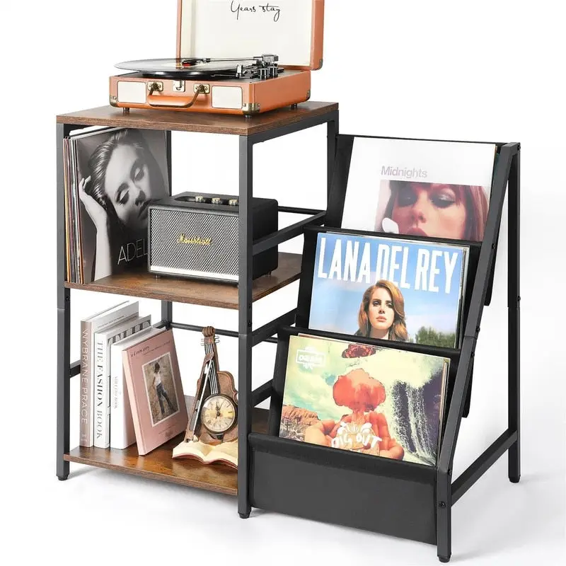 3-Tier Record Player Stand with Vinyl Record Storage
