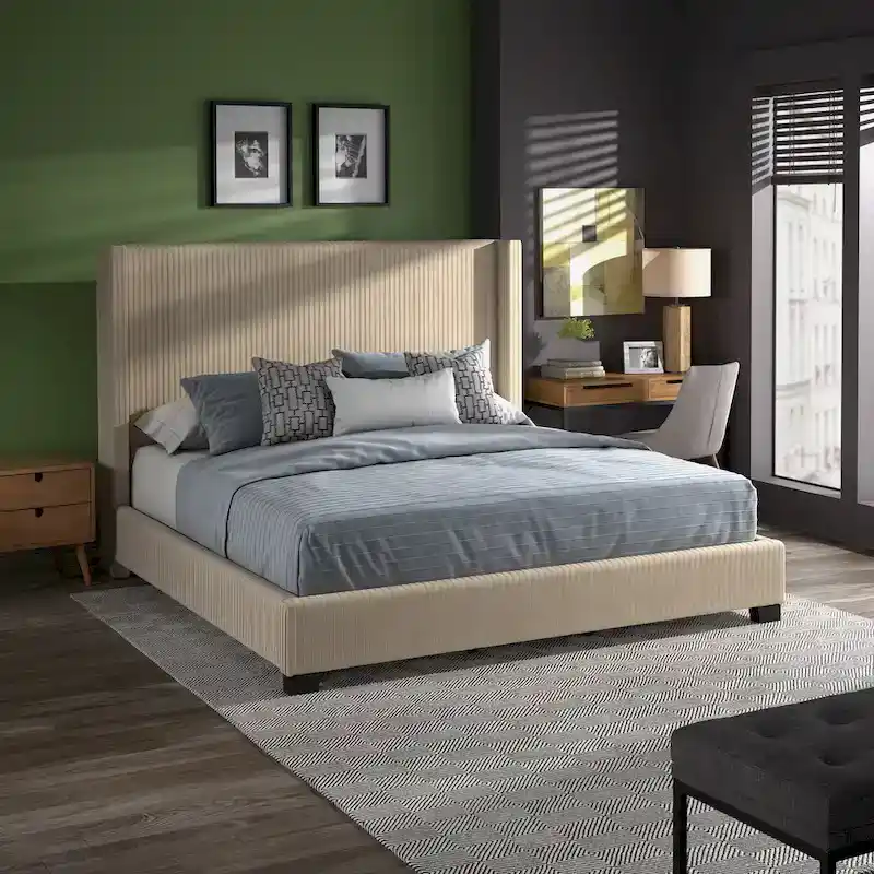 Cesky Pleated Velvet Wingback Bed