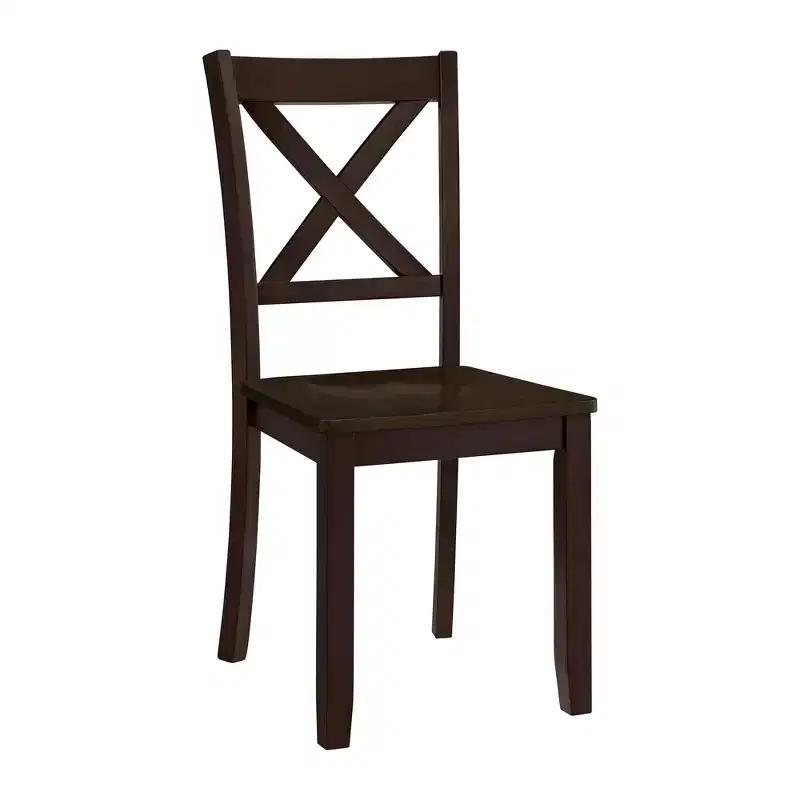 ROME + OAK X-Back Farmhouse Wooden Kitchen Dining Chair in Dark Brown, Set of 4
