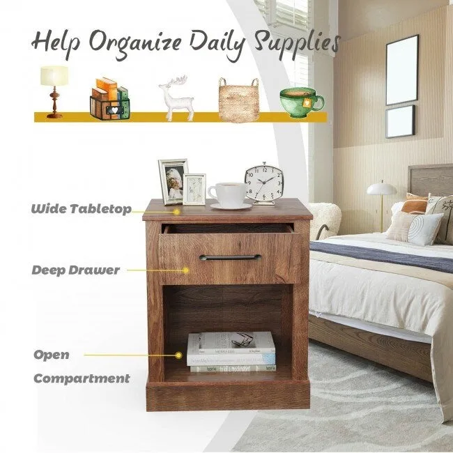 Compact Nightstand with Drawer and Shelf