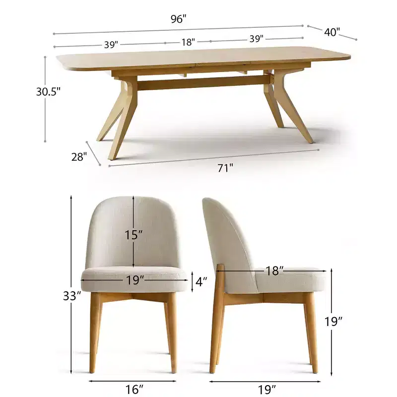 7-Piece Dining Table Set, 78-96 Extendable Trestle Base Table with Upholstered Chairs Featuring Solid Wood Legs-Panipeachy