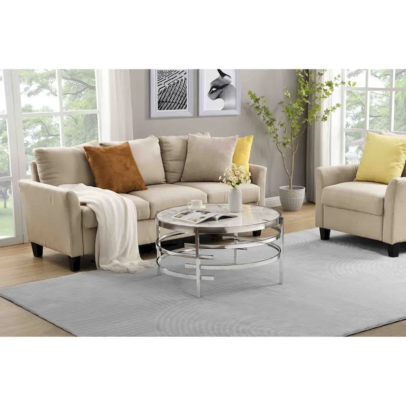 Modern Coffee Table With Sintered Stone Top and Sturdy Metal Frame