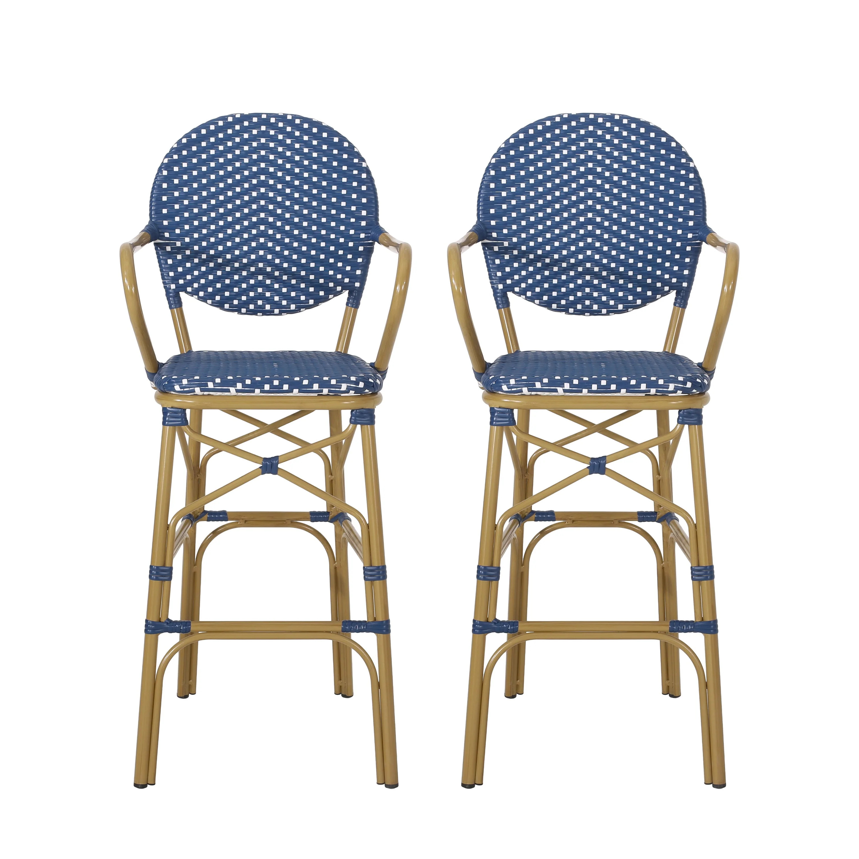 Outdoor Wicker and Aluminum French Barstools