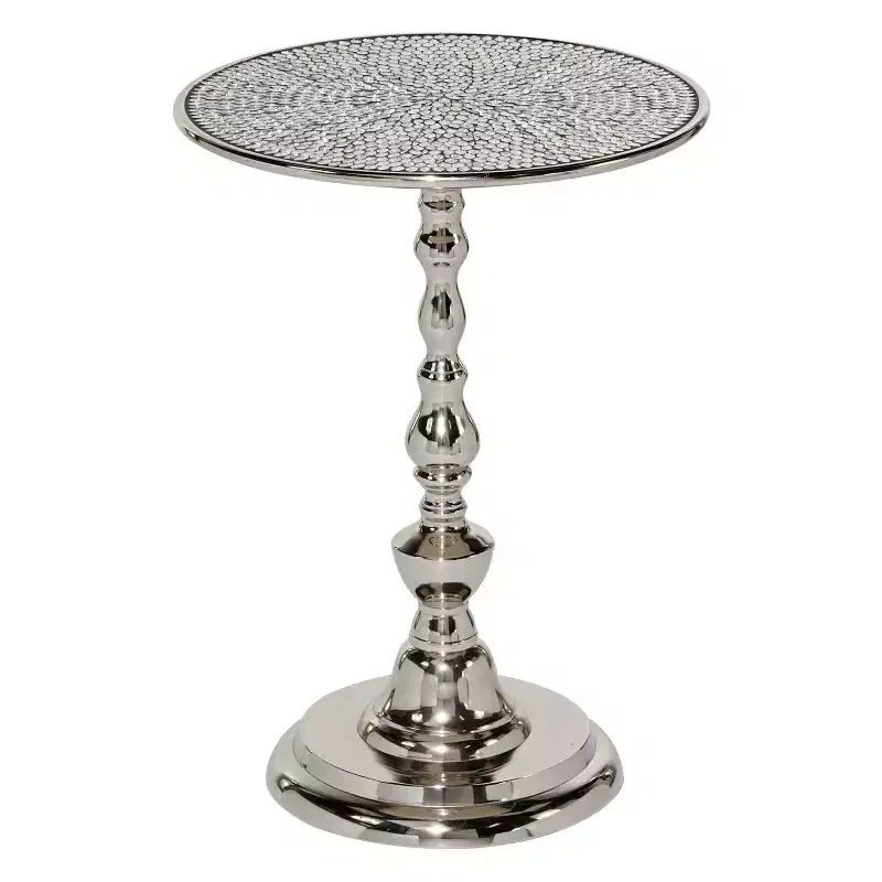 Glam Aluminum Pedestal Table Silver - Olivia & May: Round Luxury Accent, 20" Height, Metal Tabletop, 15.6" Width