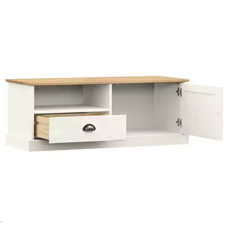 vidaXL VIGO White Solid Wood Pine TV Stand Entertainment Center - 41.7x15.7x15.7 with Drawer, Open Shelf & Cabinet, Easy Clean