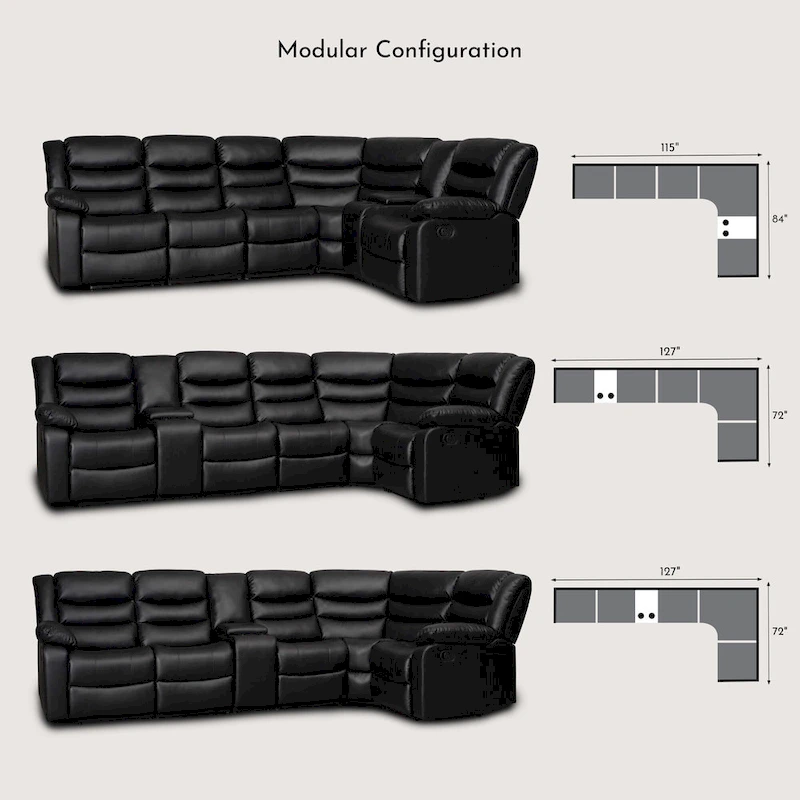 106 Manual Reclining Modular Sectional Couch with 1 Console & 2 Cup Holders, Living Room/Office