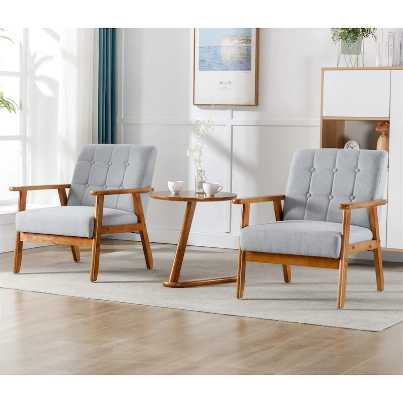 Mid Century Modern Accent Chairs Set of 2 with Side Table