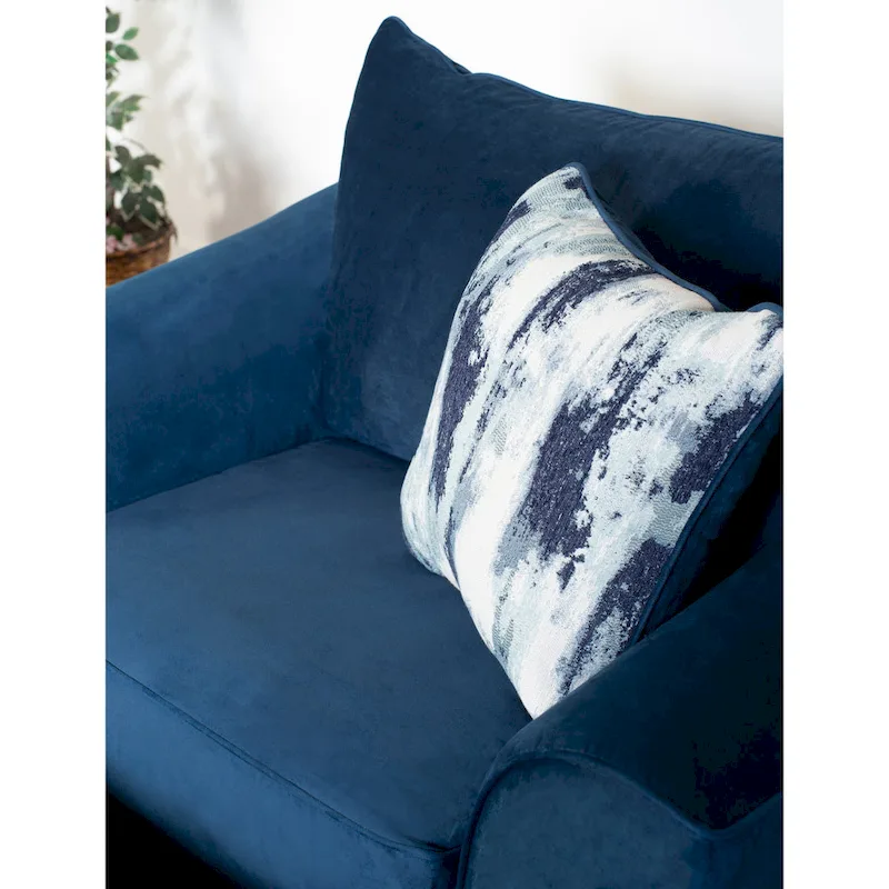 Roundhill Furniture Camero Fabric Pillowback 4-Piece Sofa Set in Navy Blue