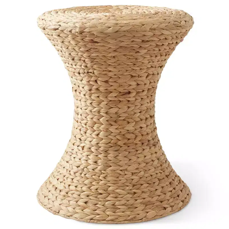 Casafield Hourglass Accent Table - Natural, Water Hyacinth Side Table, Woven Boho Wicker End Table for Living Room, Bedroom, Entryway