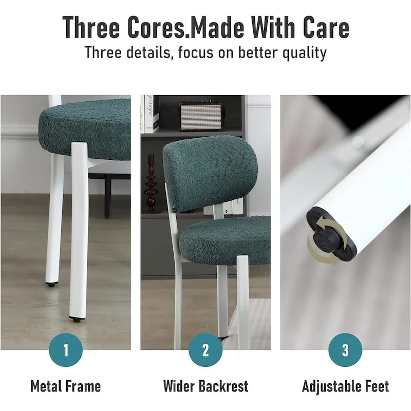 XINMICS Upholstered Modern Boucle Dining Room Chairs with White Metal Legs