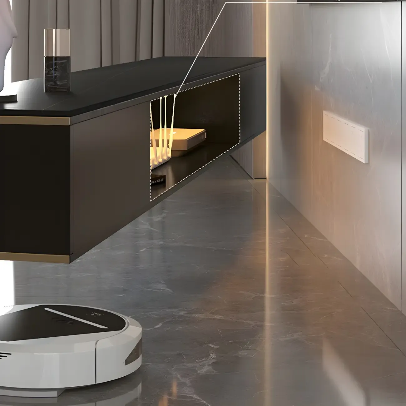 Long Stone 2 Drawers Floating Mount TV Stand Black