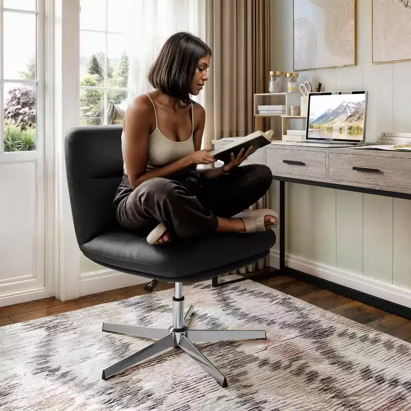 Merrick Lane Mid-Back Height-Adjustable Stationary Armless Swivel Office Chair - Padded Upholstered Wide Back and Seat, Strong Frame