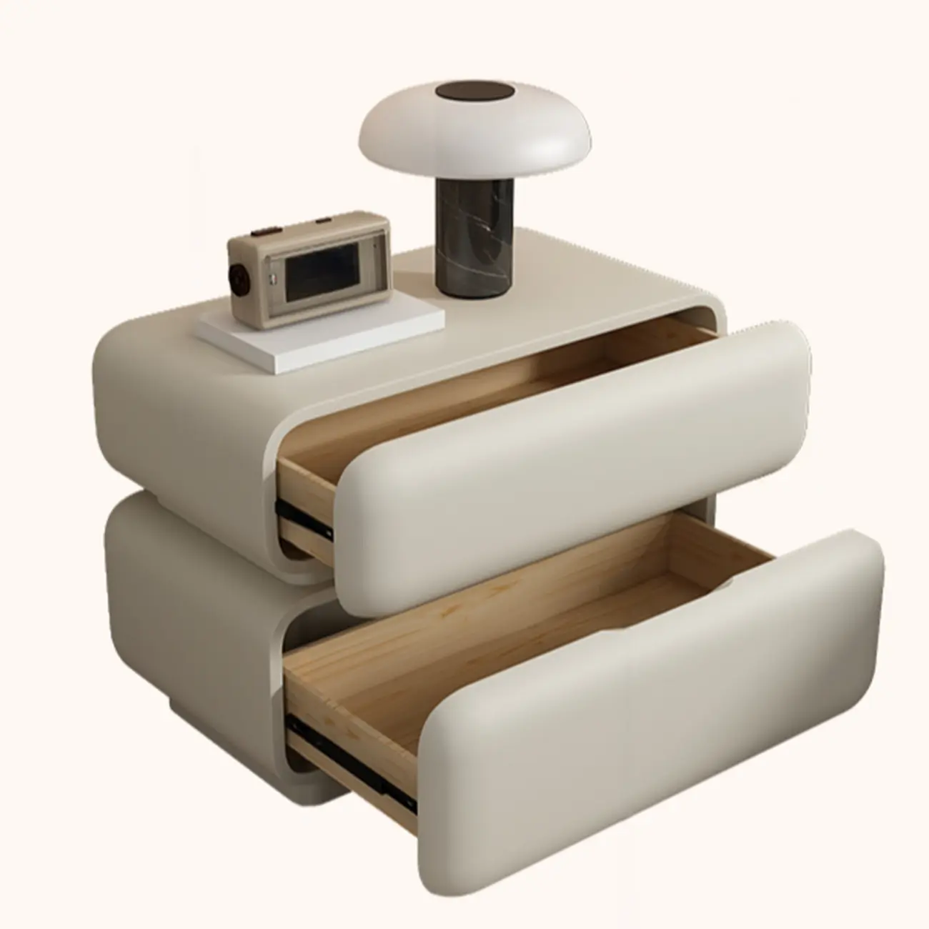 Modern Off-White Faux Leather 2-Drawer Nightstand