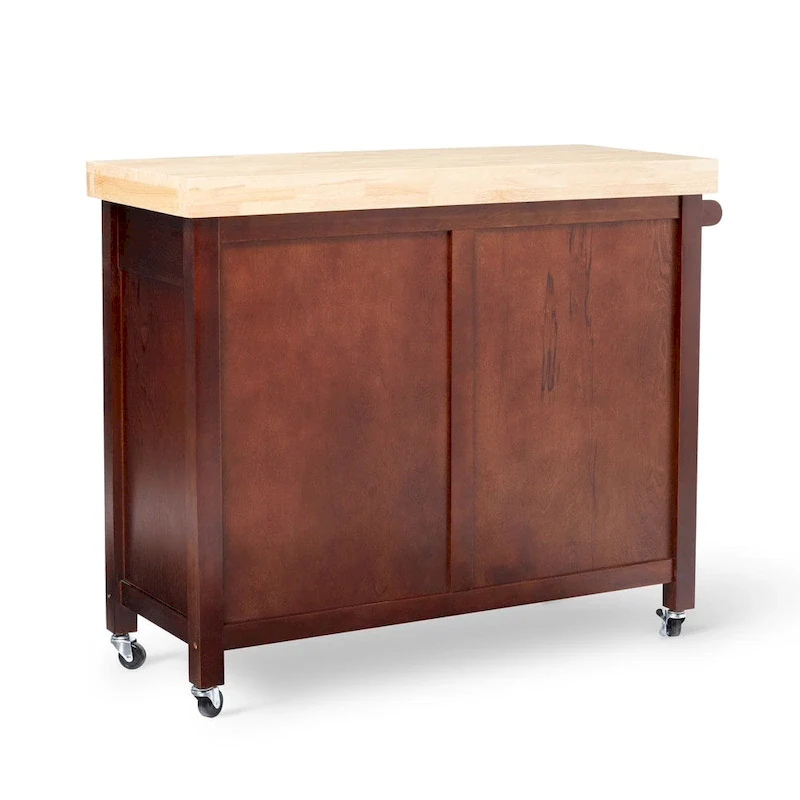 Macaulay Natural Rubberwood Rolling Kitchen Island Cart