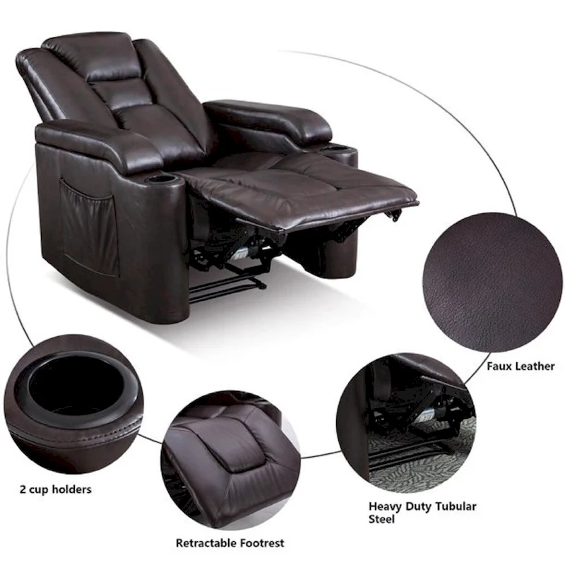 Power Leather Recliner Chair Home Theater Seating Soft
