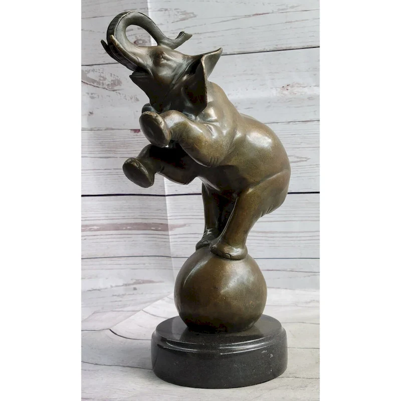 Bronze Sculpture Statue Figure Circus Elephant Balancing On Ball