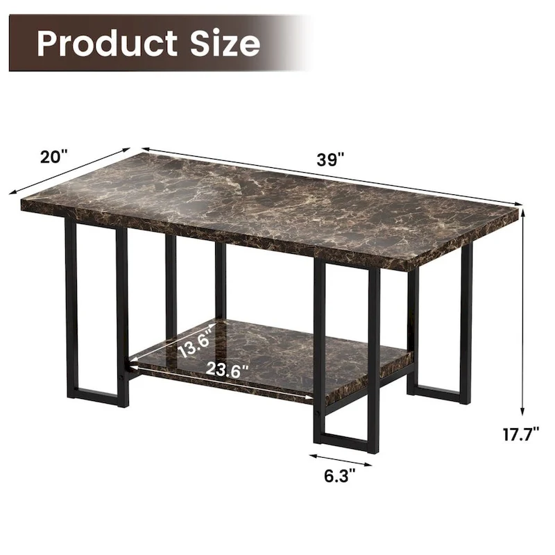 Mieres 39  Wide 2-Tier Faux Marble Top Coffee Table with Steel Frame