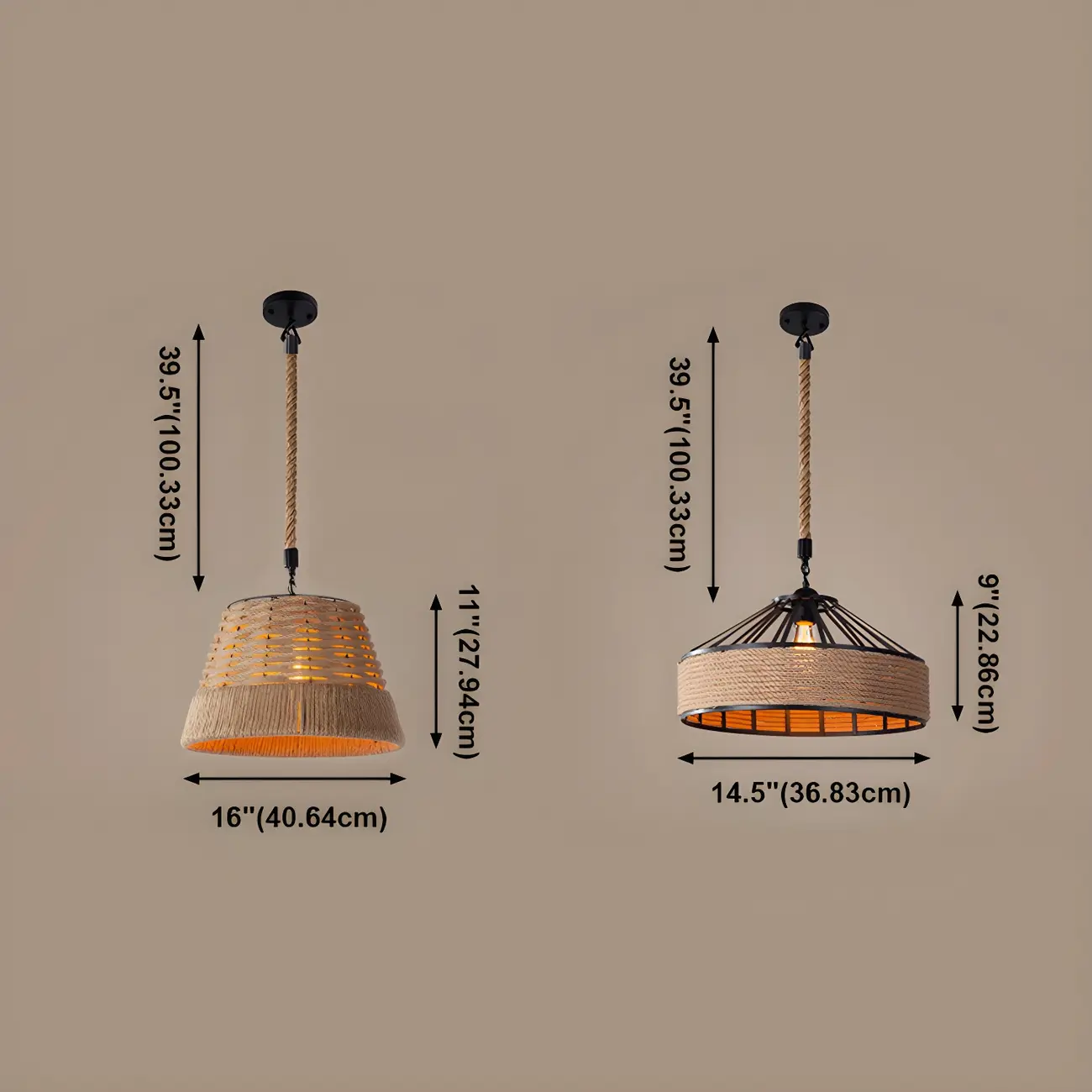 Industrial Rattan Black Metal Hemp Rope Pendant Light