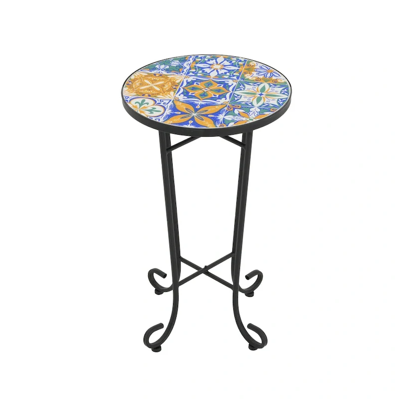 Patio Side Table,Blue+Black
