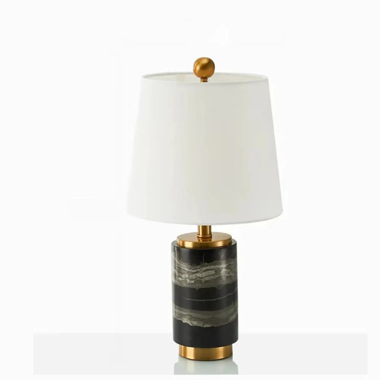 Modern Cylinder Stone Table Lamp with Fabric Shade