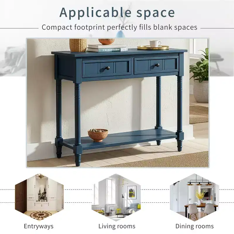 GDFStudio Darren Traditional Entryway Console Table with 2 Drawers and Bottom Shelf