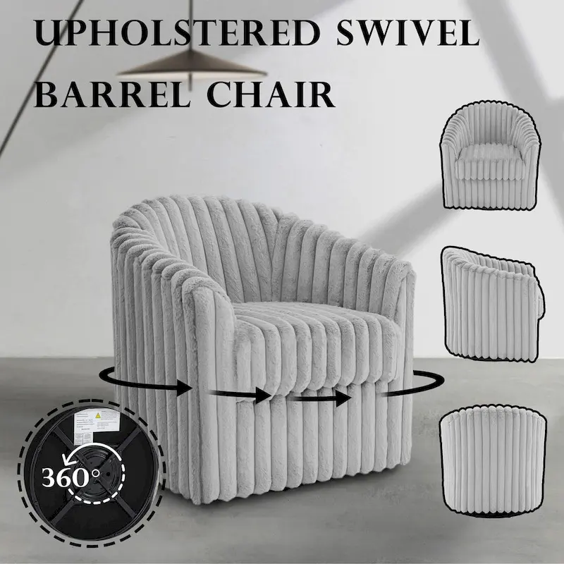 30.7W Faux Fur Upholstered Accent Chair Swivel Barrel Chair