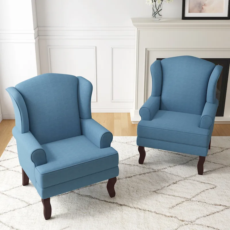 2 Set Traditional Wingback Accent Chairs Upholstered Armchair