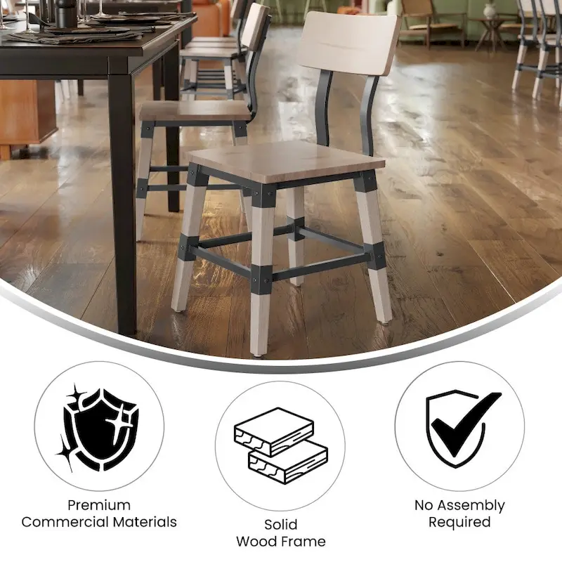 4 Pack Commercial Grade Rustic Antique Industrial Style Wood Dining Chair