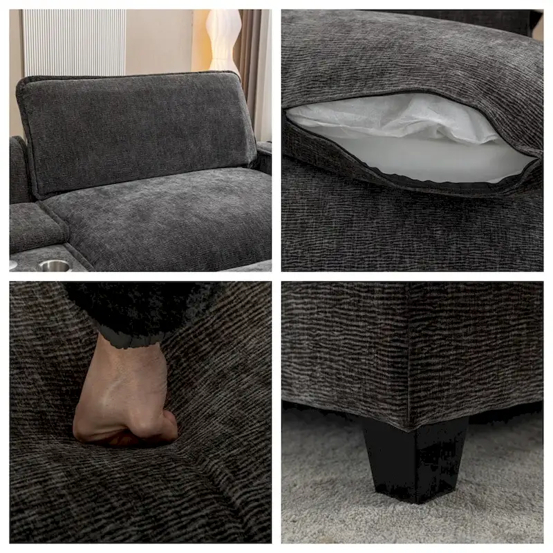 112.6 Chenille Upholstered Sectional Sofa with 2 Removable Ottoman