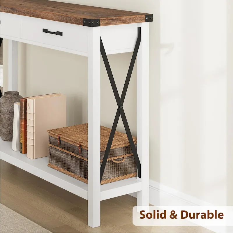 Woode Entryway Table, Farmhouse Console Table with 2 Drawers