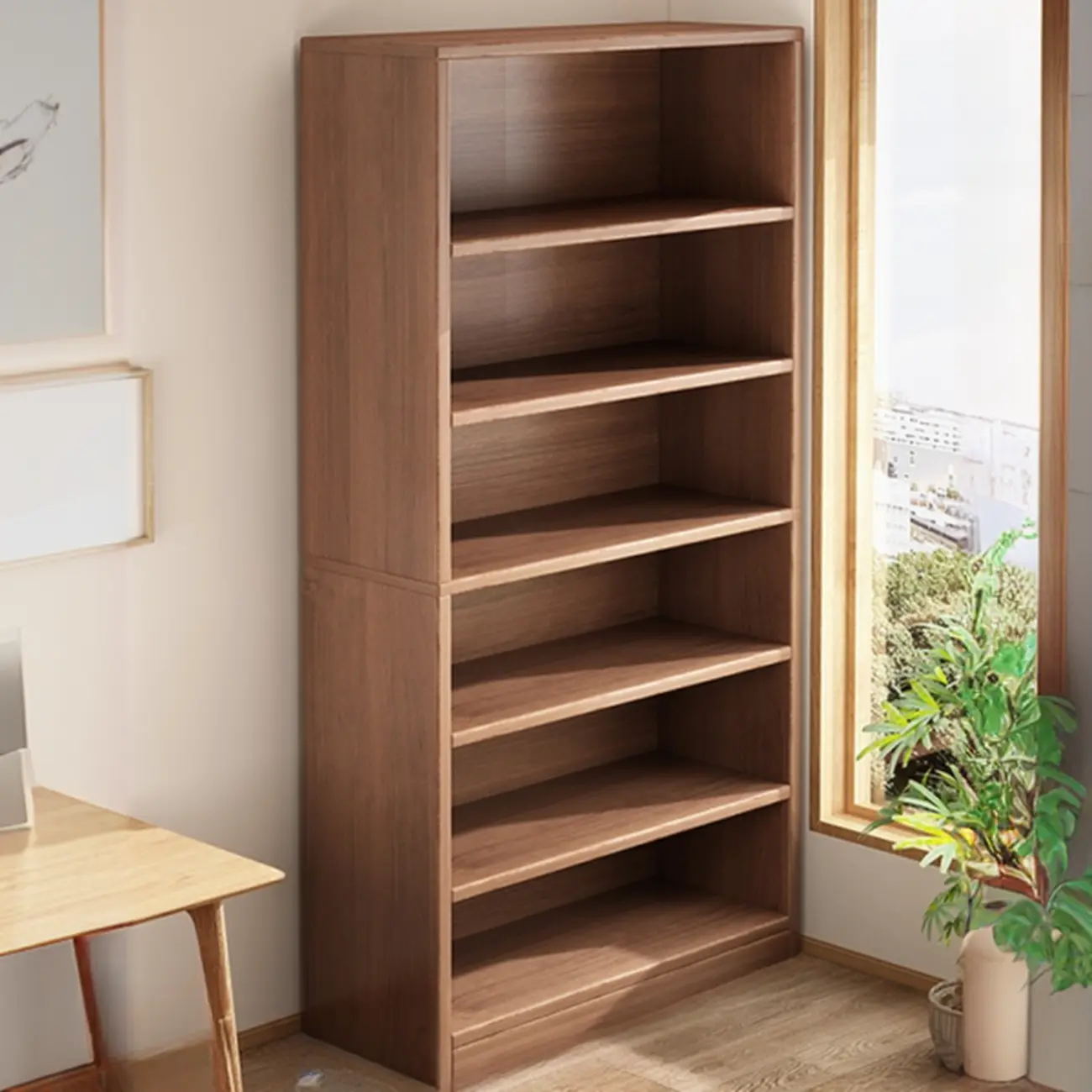 Brown Vertical Multi Tier Closed Back Wood Bookshelves
