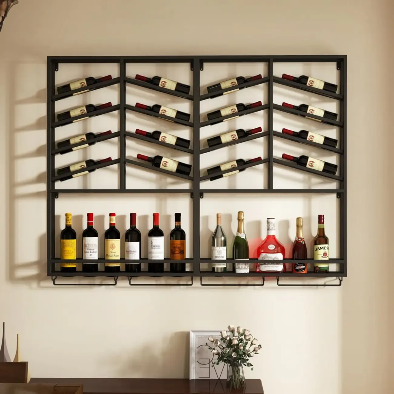 Hanging Industrial Metal Black Wine Rack Wall Mounted