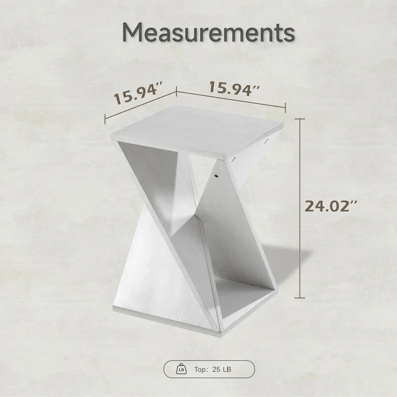 COZAYH Farmhouse End Table Square Solid Wood Side Table Rustic Plant Stand With Twisted Design, Natural Wood, Black
