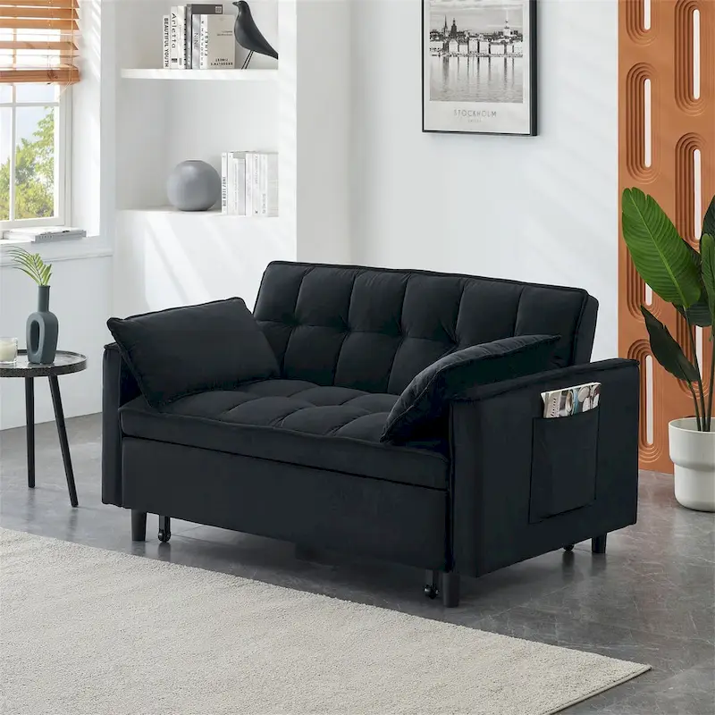 Velvet Loveseat with Reclining Backrest, Toss Pillows and Pockets