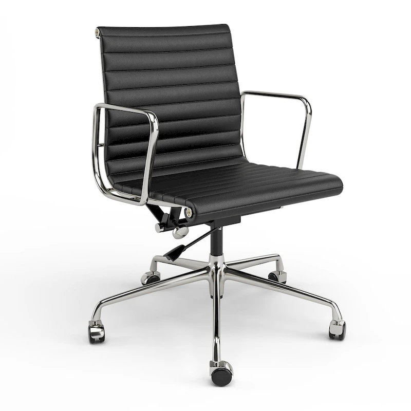 Low Back Genuine Leather Ergonomic Computer Ribbed Office Chair - N/A