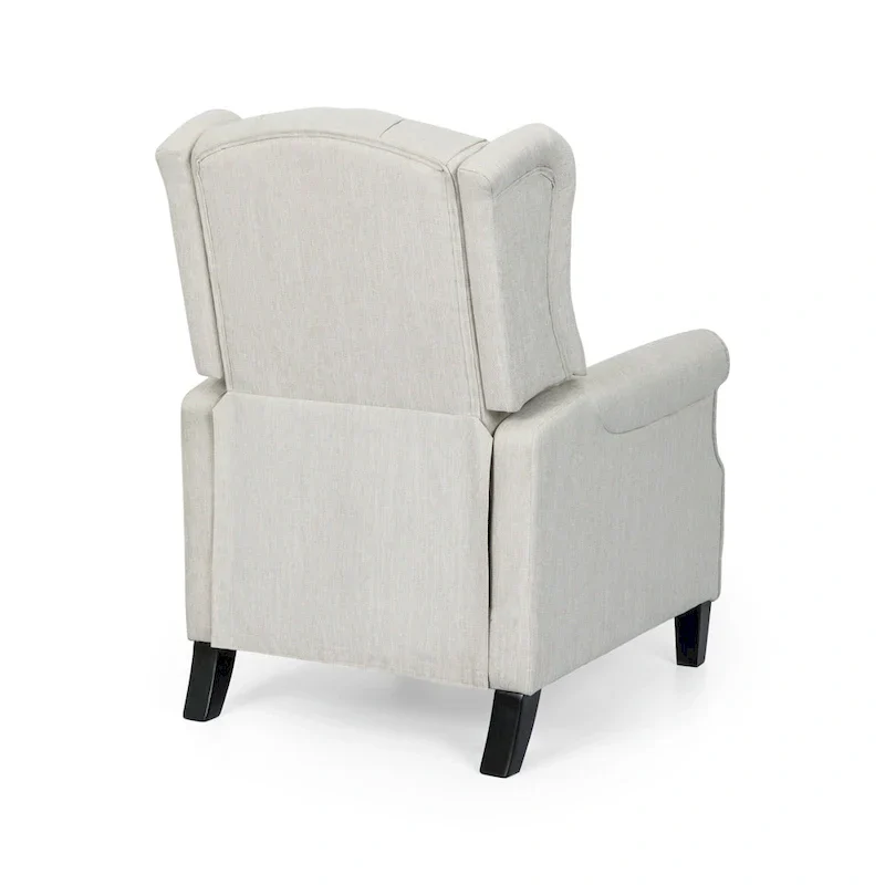 Modern Wingback Push-Back Recliner with Footrest, Button-tufted, Birch Legs