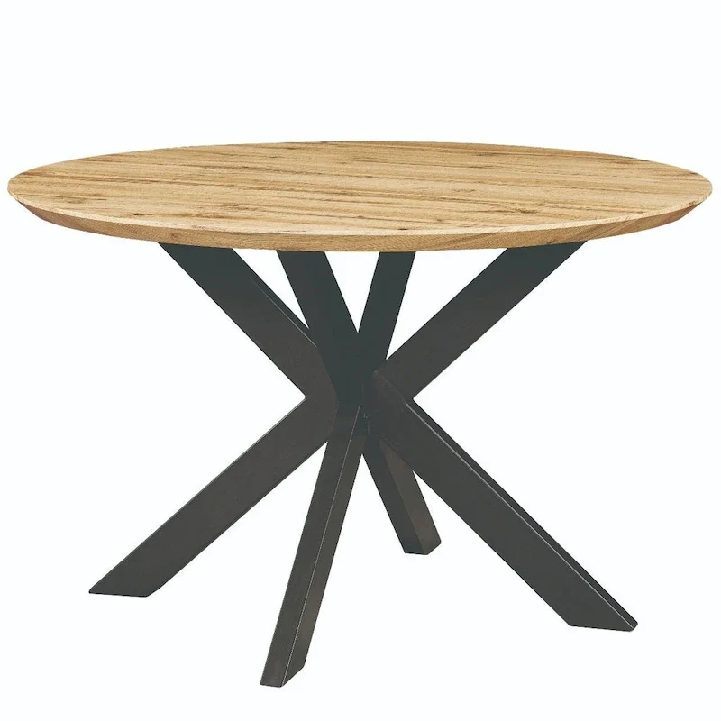 Ravenna 47 Modern Round Wood Dining Table With X-Cross Geometric Metal Base for Dining Room & Kitchen