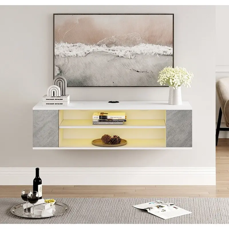 WAMPAT Floating TV Stand Shelf Wall Mounted Entertainment Center Floating Cabinet Media Hutch Under TV, 39 Inch