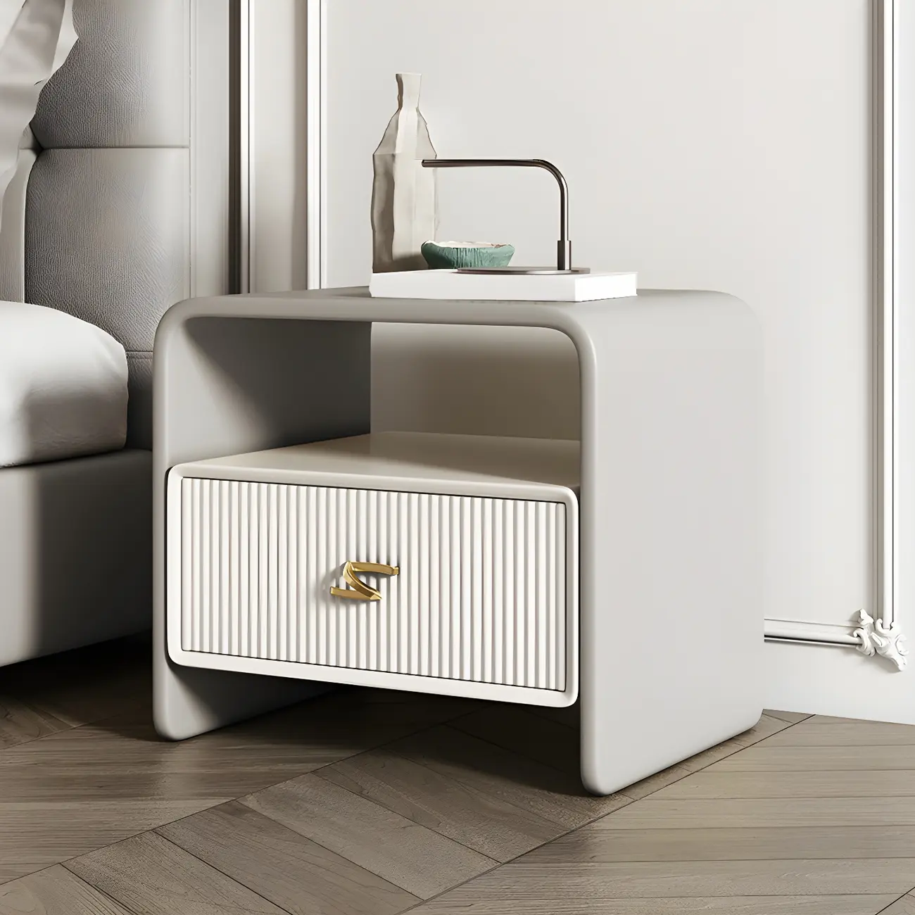 Morandi Narrow Open Back Leather Wood Nightstand