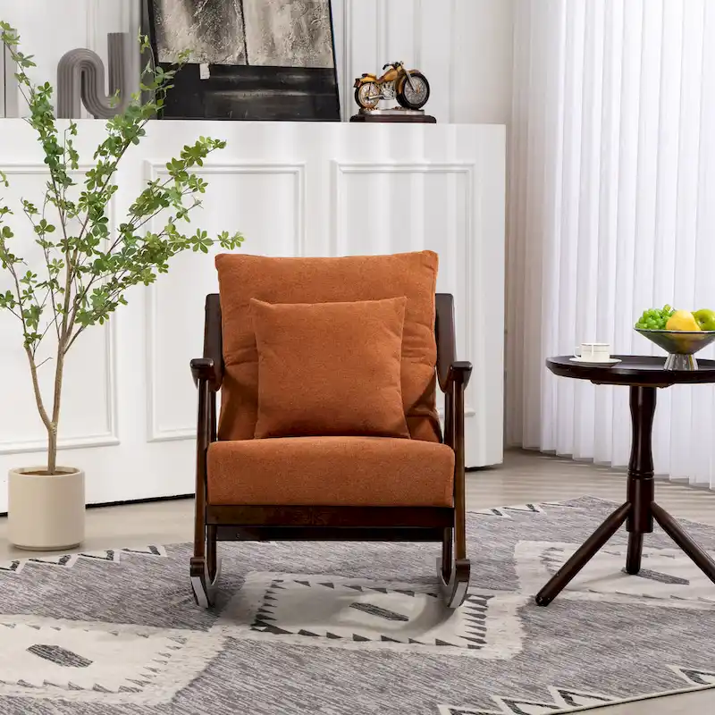 Linen Solid Wood Rocking Arm Chair