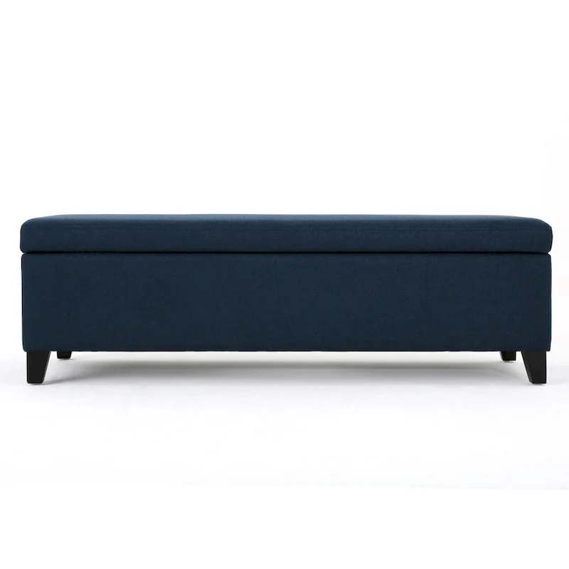 51 Inch Storage Ottoman Bench - Navy Blue Fabric with Solid Birch Wood