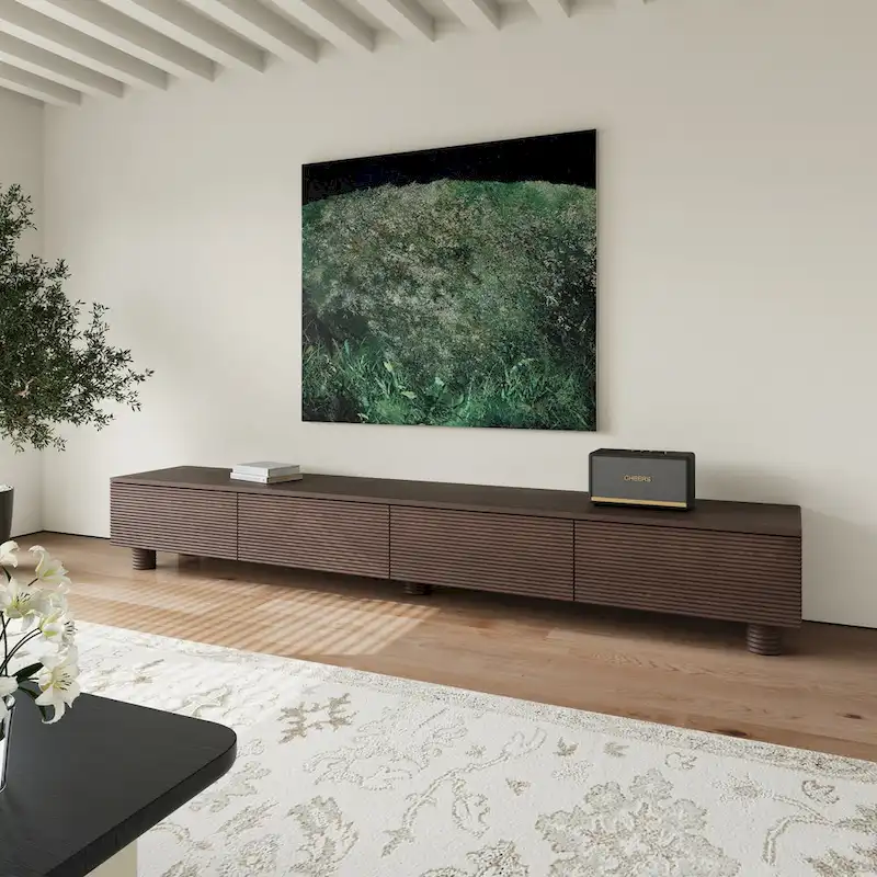 78.74 Mid Century Modern TV Stands, Dark Brown Solid Wood Media Consoler