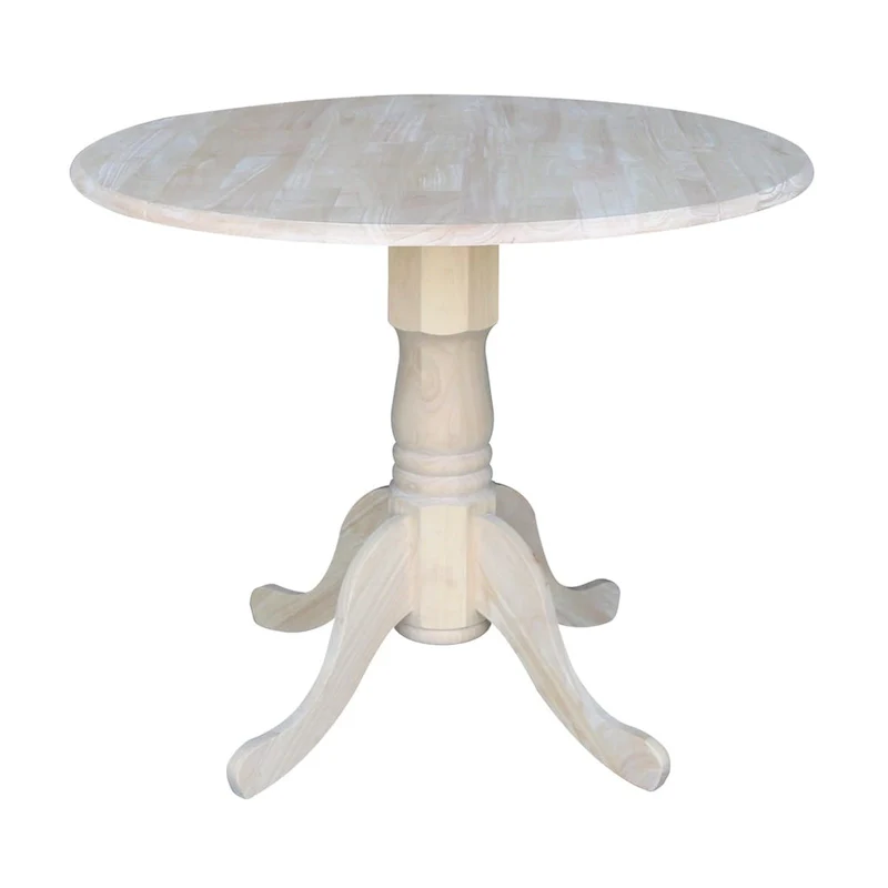 Solid Wood Round 36-inch Drop-leaf Dining Table - Unfinished