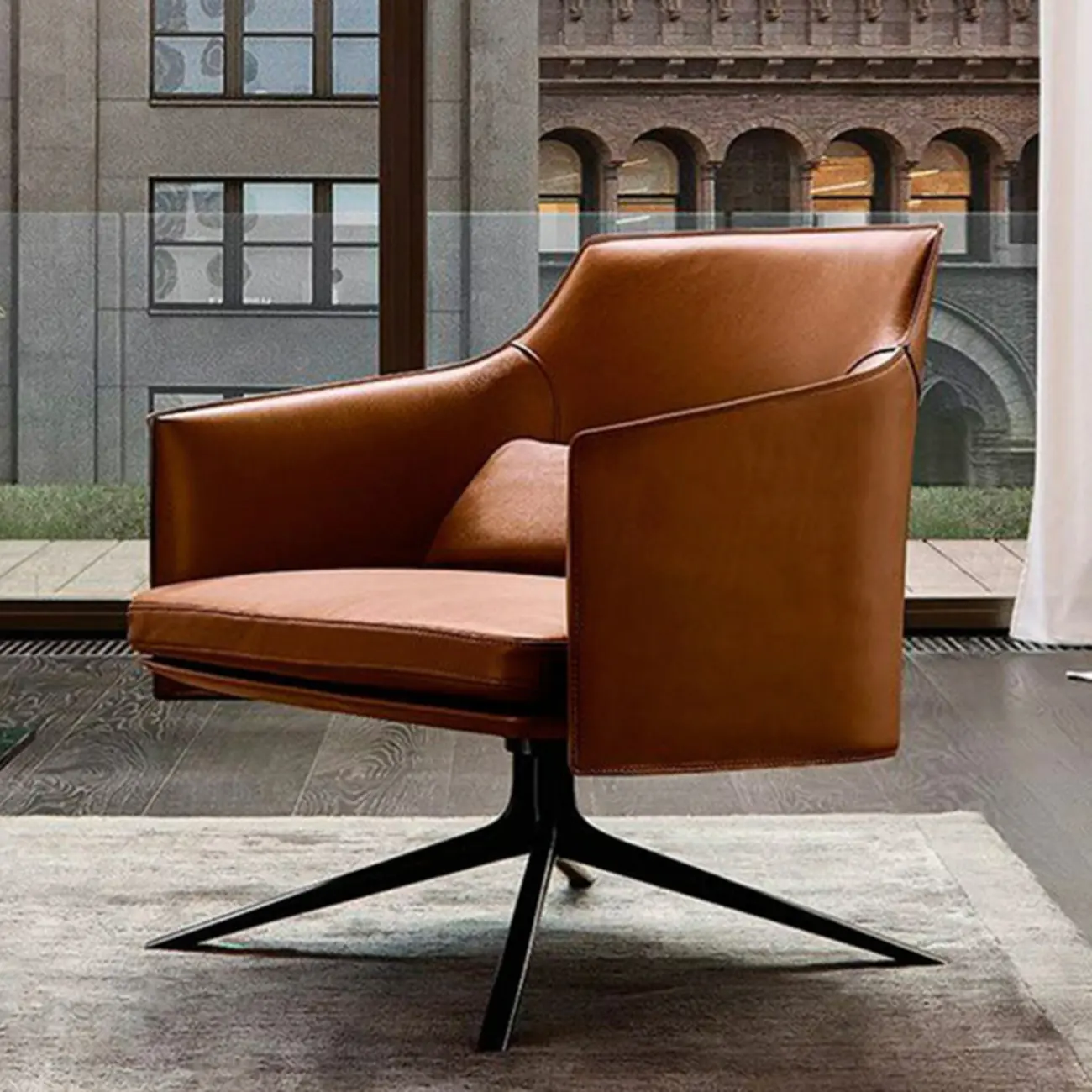 Modern Leather Flared Arm Armchair - Light Brown