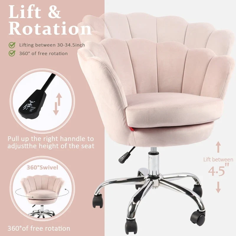 Accent Chair Swivel Vanity Chair Office Desk Chair With Wheels Modern Height Adjustable Pink/Grey/White