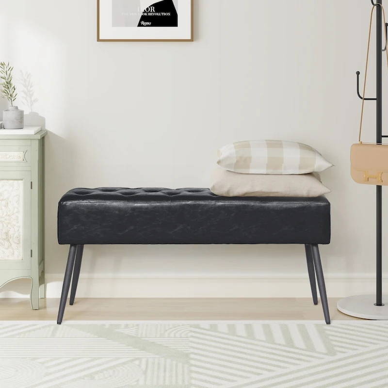 Maypex Faux Leather Upholstered Bench with Tufted Seat